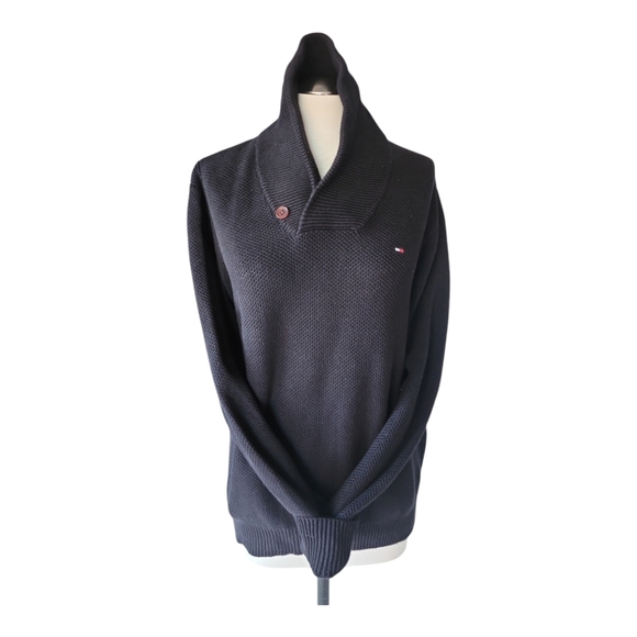 Tommy Hilfiger Other - Mens Tommy Hilfiger Pullover Button Preppy Knit Sweater 100% Cotton M Black